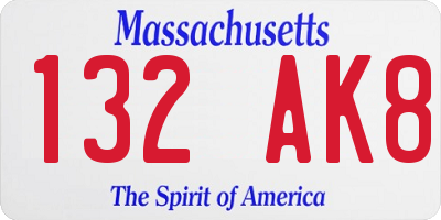 MA license plate 132AK8
