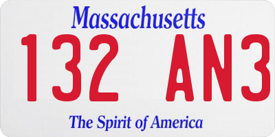 MA license plate 132AN3