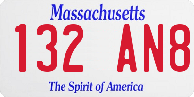 MA license plate 132AN8