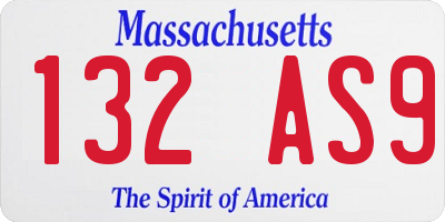 MA license plate 132AS9