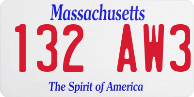 MA license plate 132AW3