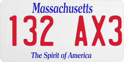 MA license plate 132AX3