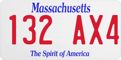 MA license plate 132AX4