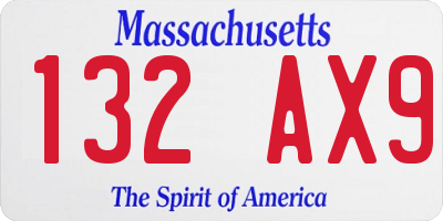 MA license plate 132AX9