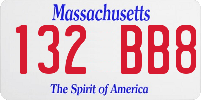 MA license plate 132BB8