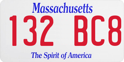 MA license plate 132BC8