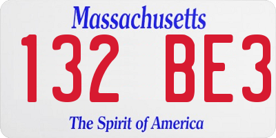 MA license plate 132BE3