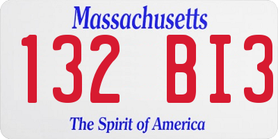MA license plate 132BI3