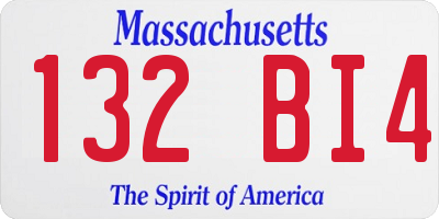 MA license plate 132BI4