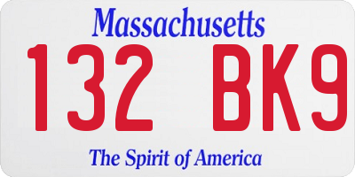 MA license plate 132BK9