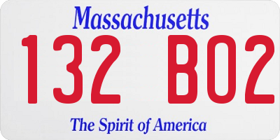 MA license plate 132BO2