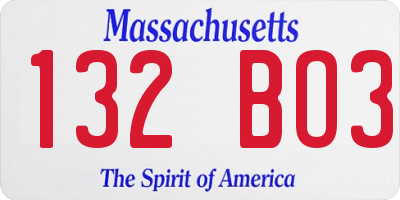 MA license plate 132BO3