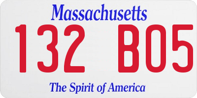MA license plate 132BO5