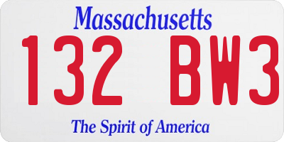 MA license plate 132BW3