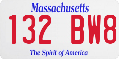 MA license plate 132BW8