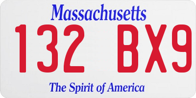 MA license plate 132BX9