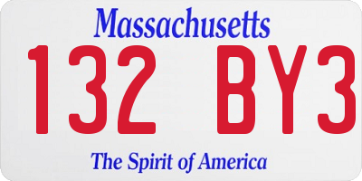 MA license plate 132BY3