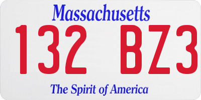 MA license plate 132BZ3