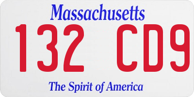 MA license plate 132CD9