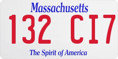 MA license plate 132CI7