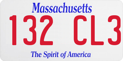MA license plate 132CL3