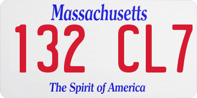MA license plate 132CL7