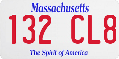MA license plate 132CL8