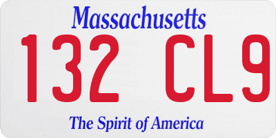 MA license plate 132CL9