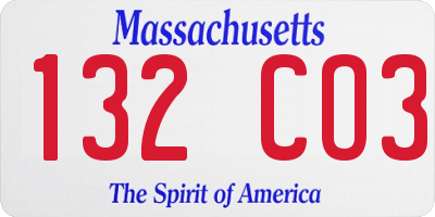 MA license plate 132CO3