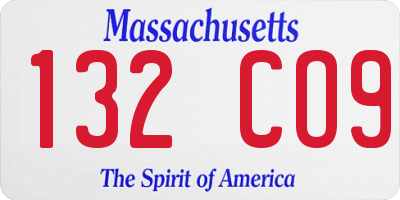MA license plate 132CO9