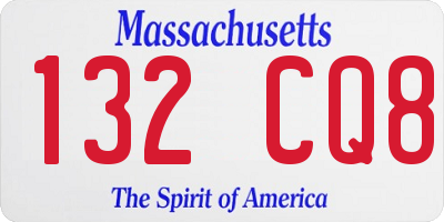 MA license plate 132CQ8