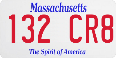 MA license plate 132CR8