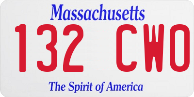 MA license plate 132CW0