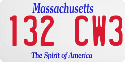 MA license plate 132CW3