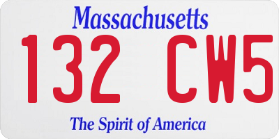MA license plate 132CW5
