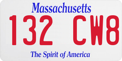 MA license plate 132CW8