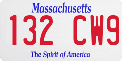 MA license plate 132CW9