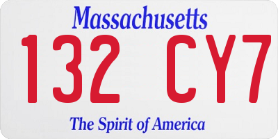 MA license plate 132CY7