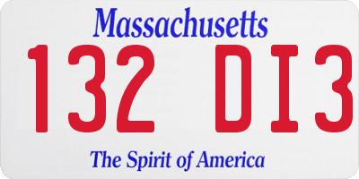 MA license plate 132DI3