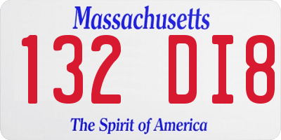 MA license plate 132DI8