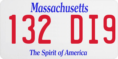 MA license plate 132DI9
