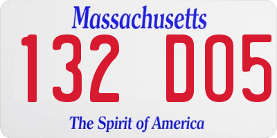 MA license plate 132DO5