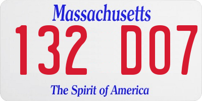 MA license plate 132DO7