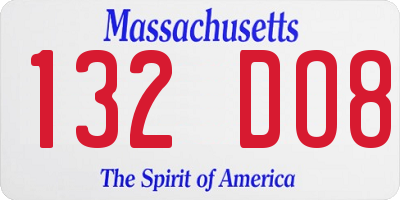 MA license plate 132DO8