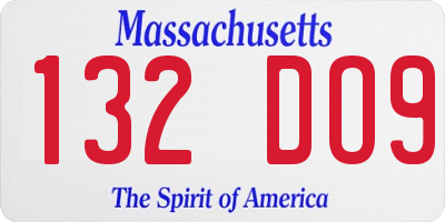 MA license plate 132DO9
