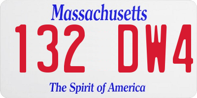 MA license plate 132DW4