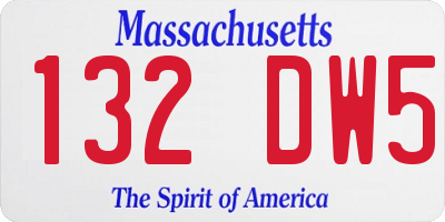 MA license plate 132DW5