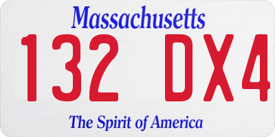 MA license plate 132DX4