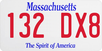 MA license plate 132DX8