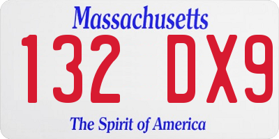 MA license plate 132DX9
